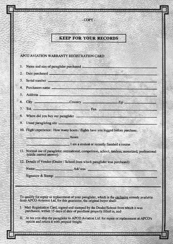 Warranty Card - Back